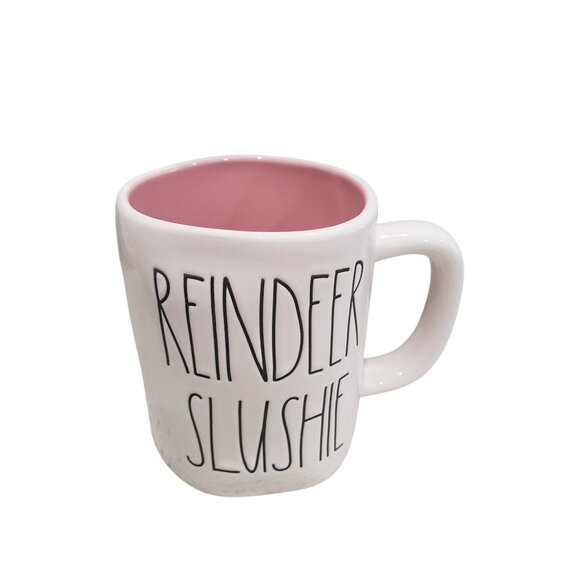 NEW RAE DUNN HOLIDAY CHRISTMAS "REINDEER SLUSHIE" COFFEE TEA MUG PINK INSIDE - Picture 1 of 3